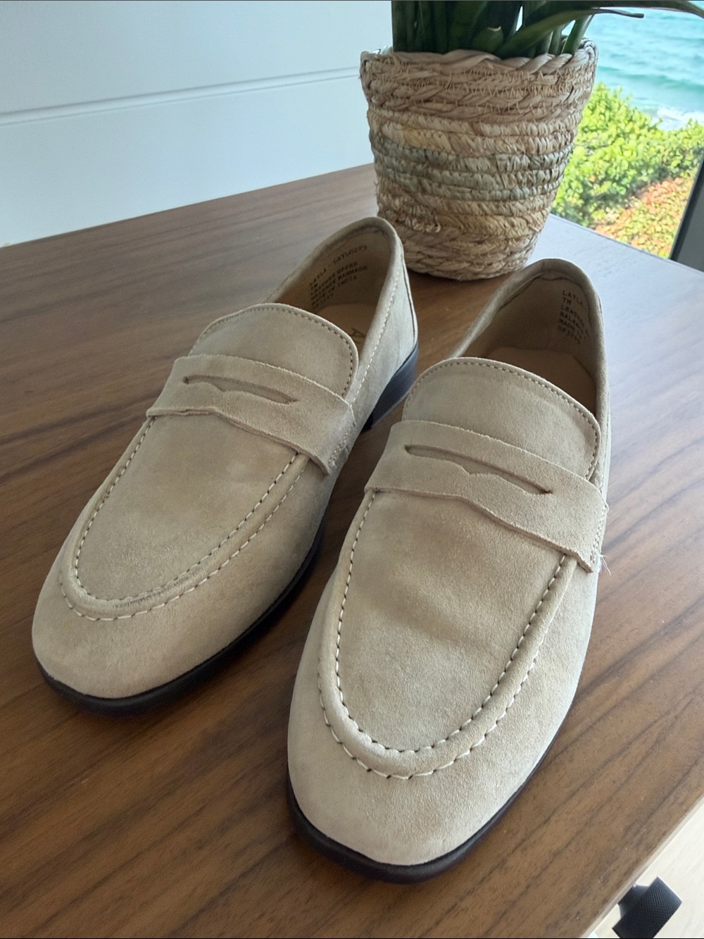 Anne Klein Beige Suede Penny Loafers